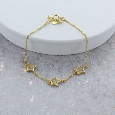 Gold Plated Sterling Silver Star Charm Bracelet