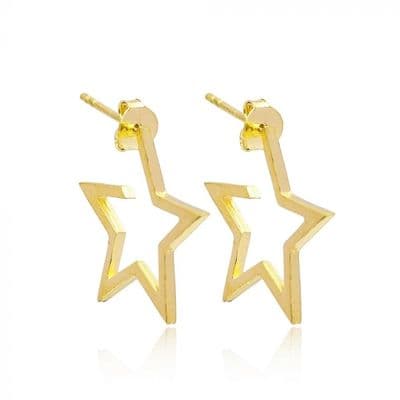 Gold Plated Sterling Silver Star Hoop Earrings Large