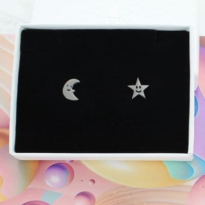 Happy Star And Moon Stud Earrings
