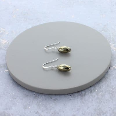 Hexagonal Pyrite Sterling Silver Drop Earrings