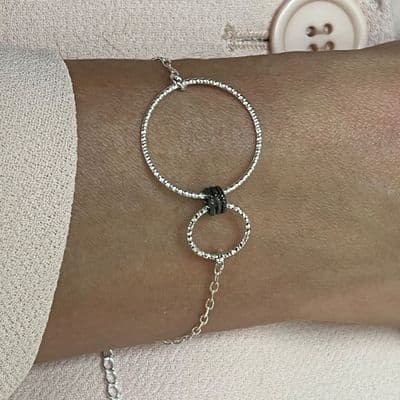 Infinity Family Sparkly Ring Bracelet Black Plated Sterling Silver Rings