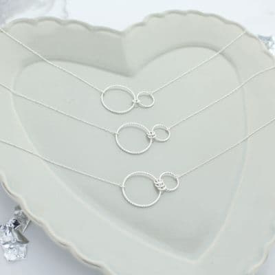 Infinity Family Sparkly Ring Necklace Silver Links