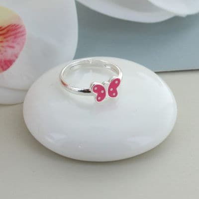 Kids little spotty butterfly sterling silver ring