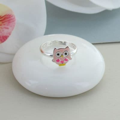 Kids sterling silver enamel owl ring