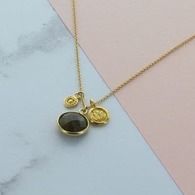 Labradorite Lotus Charm Necklace
