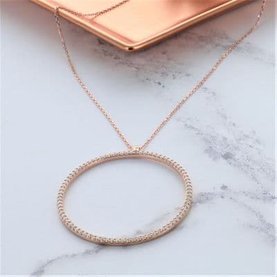 Large Micro Pave Rose Gold And Zircon Necklace