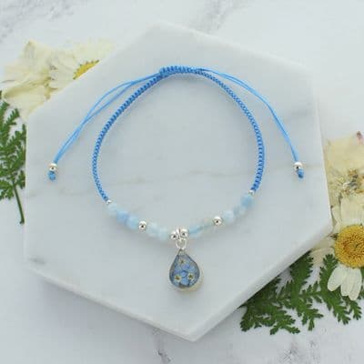 Light blue aquamarine and forget me not teardrop bracelet