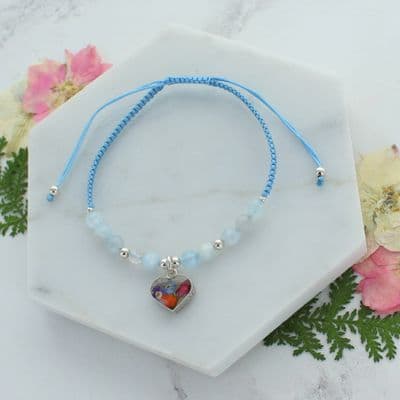 Light Blue aquamarine heart mixed flower bracelet