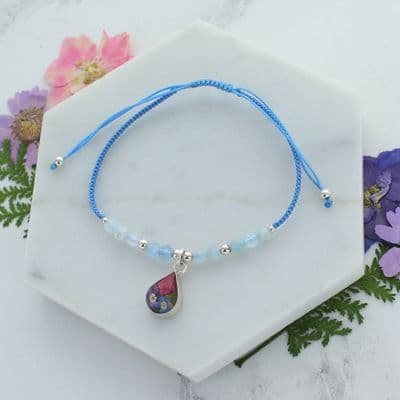 Light Blue aquamarine teardrop mixed flower bracelet