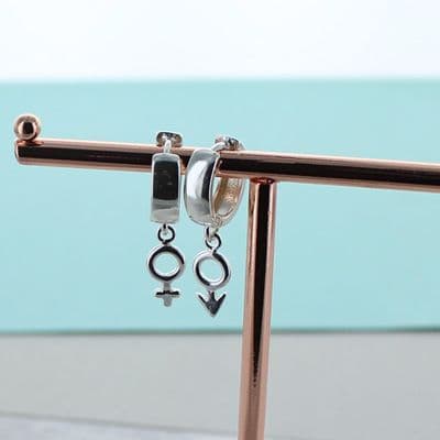 Male Female Symbol Silver Hoops
