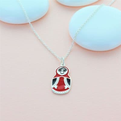 Matryoshka Silver Enamel Charm Necklace