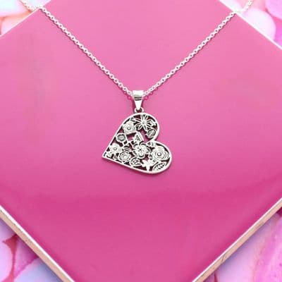 Ornate Flower Detail Heart Necklace