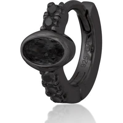 Oval stone black gold vermeil huggie