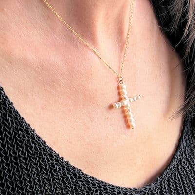 Pearl Beaded Cross Necklace