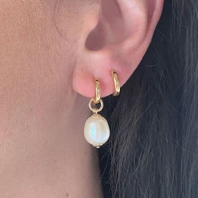 Pearl Statement Huggie Hoop Earrings