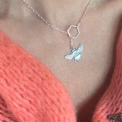 Personalised bee and Honeycomb Lariat necklace