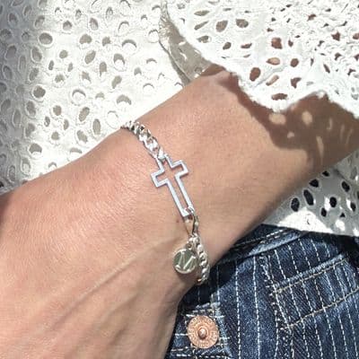 Personalised Open Cross Curb Chain Bracelet