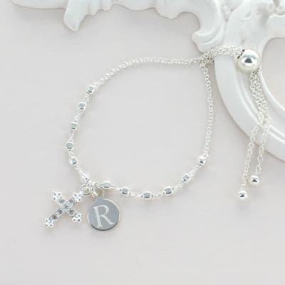 Personalised Rosary Cross Slider Bracelet