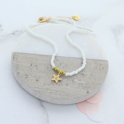 Personalised Star White Beaded Necklace