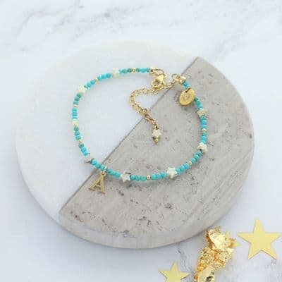 Personalised Turquoise and Agate Star Bracelet