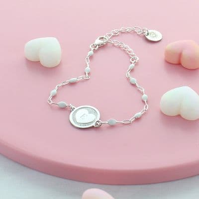 Personalised White Enamel Love Heart Bracelet