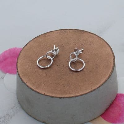 Petite Sterling Silver Infinity Link Hoop Stud Earrings