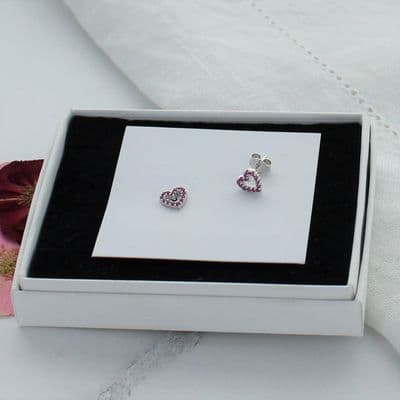 Petite Sterling Silver Pink Zircon Heart Stud Earrings