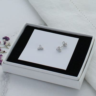 Petite Sterling Silver Triple Zircon Stud Earrings