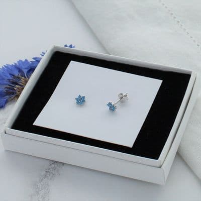 Petite Sterling Silver Turquoise Flower Stud Earrings
