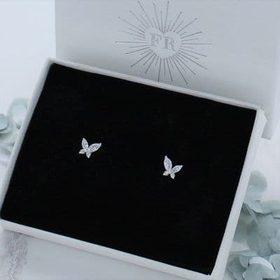 Petite Sterling Silver Zircon Butterfly Stud Earrings