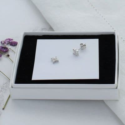Petite Sterling Silver Zircon Flower Stud Earrings