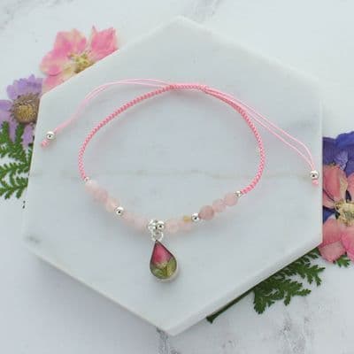 pink rose quartz teadrop rose bracelet