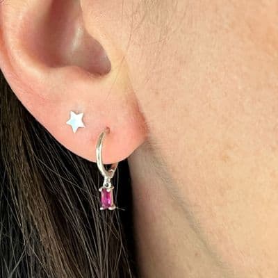Pink Zircon Charm Huggie Hoops