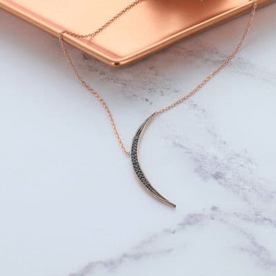 Rose Gold Black Pave Crescent Necklace