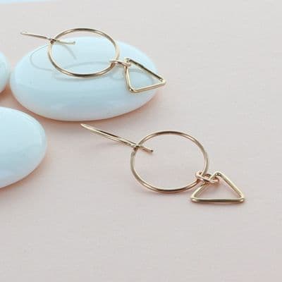 Rose Gold Circle And Triangle Earrings