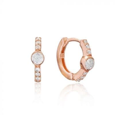 Rose Gold Plated Sterling Silver Cubic Zirconia Huggies