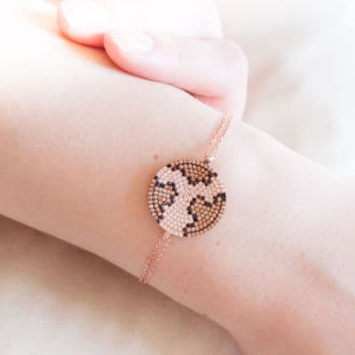 Round Bent Disc Leopard Print Bracelet