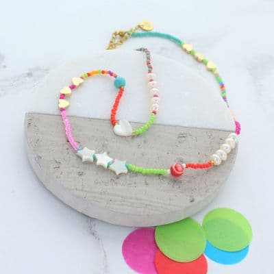 Shell and Pearl Star and Heart Beaded Necklace