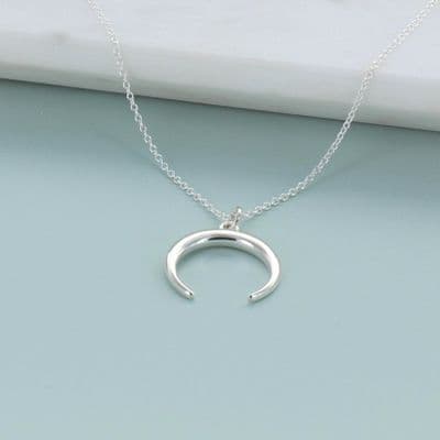 Silver Crescent Charm Necklace