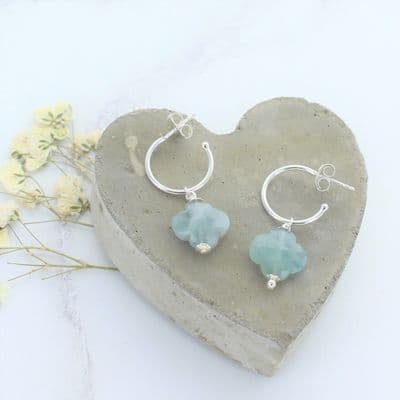 Silver Hoop And Faceted Cloudy Aquamarine Earring