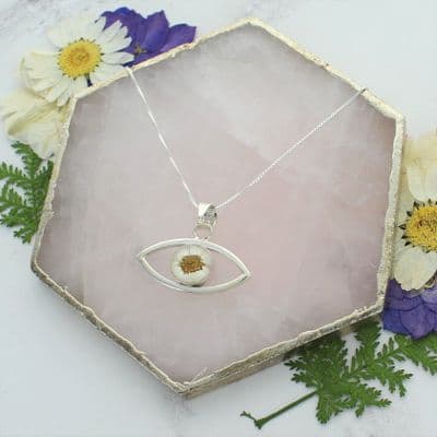Silver necklace daisy evil eye