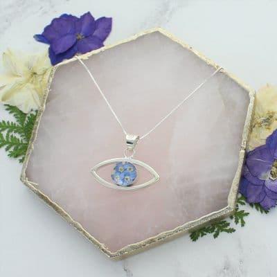 Silver necklace Forget me not lucky eye