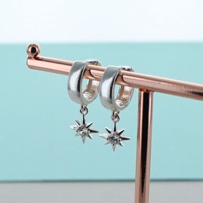 Silver Starburst Hoops