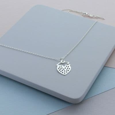 Silver Strawberry Charm Necklace