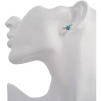 Single 3 flowers gold vermeil turquoise & white stones stud earring