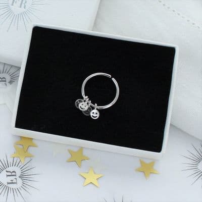 Smiley face charm stacking ring