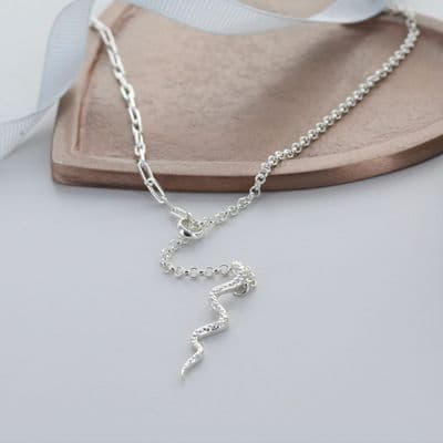 Snake Mixed Chain Lariat Necklace