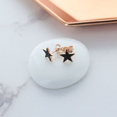 Star Rose Gold Plated Sterling Silver And Black Zircon Earrings