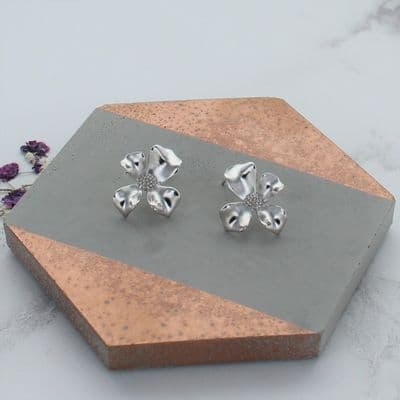 Statement Sterling Silver Flower Stud Earrings