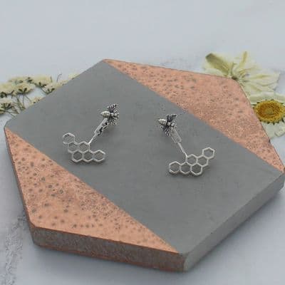 Sterling Silver Bee And Honeycomb Ear Jackets